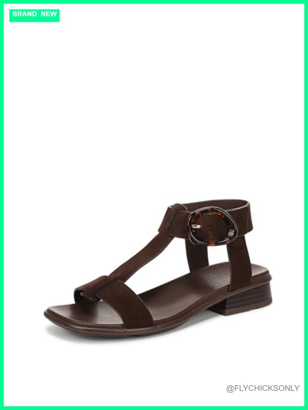Naturalizer Brandy T-Strap Buckle Sandal Low Block Heel Open Toe
